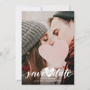 Elegant Script Photo Wedding Heart Confetti Save The Date
