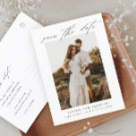 Elegant Script Photo Wedding Save the Date Announcement Postcard<br><div class="desc">An elegant script photo wedding save the date with vertical photo and minimal text. Click edit to customize this design.</div>