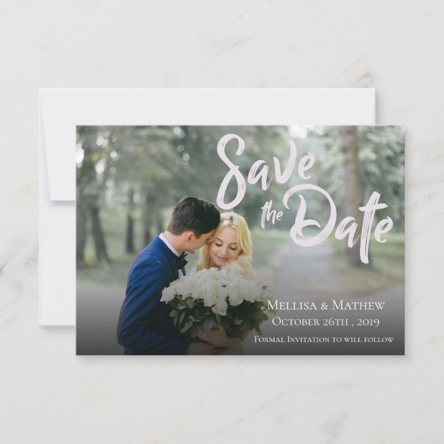 Elegant Script  Photo Wedding Save The Date Card (Front)