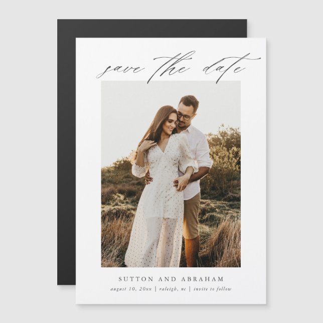 Elegant Script Photo Wedding Save The Date Magnetic Invitation (Front/Back)