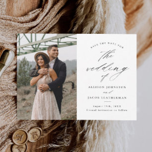 Elegant Script Photo Wedding Save The Date Magnetic Invitation