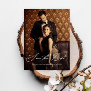 Elegant Script Photo Wedding Save the Date Postcard