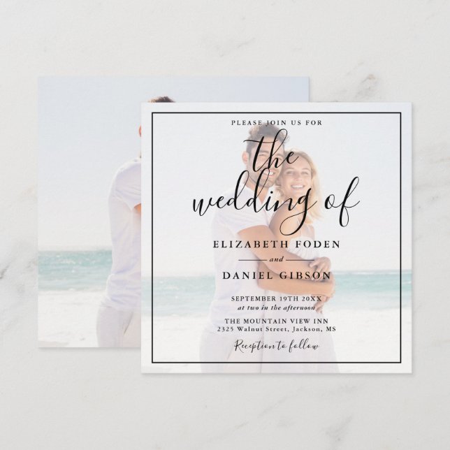 Elegant Script Photo Wedding Square Invitation (Front/Back)