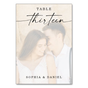 Elegant Script Photo Wedding Table Number Thirteen