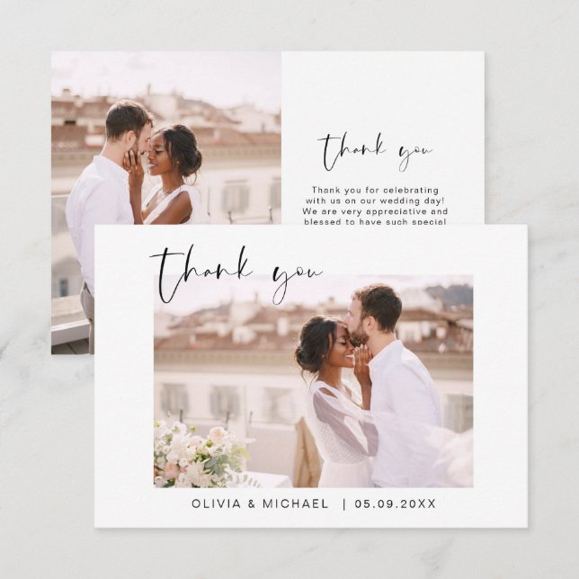 Elegant Script Photo Wedding Thank You Card (Front/Back)