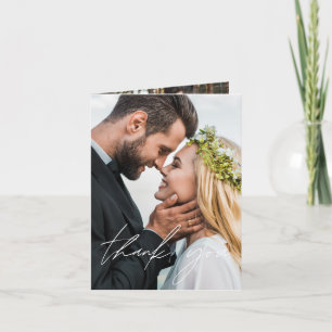Elegant Script Photo Wedding Thank You Card