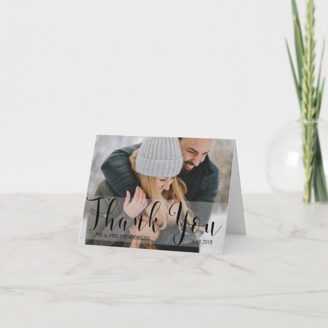 Elegant Script Photo Wedding Thank You Card (Front)