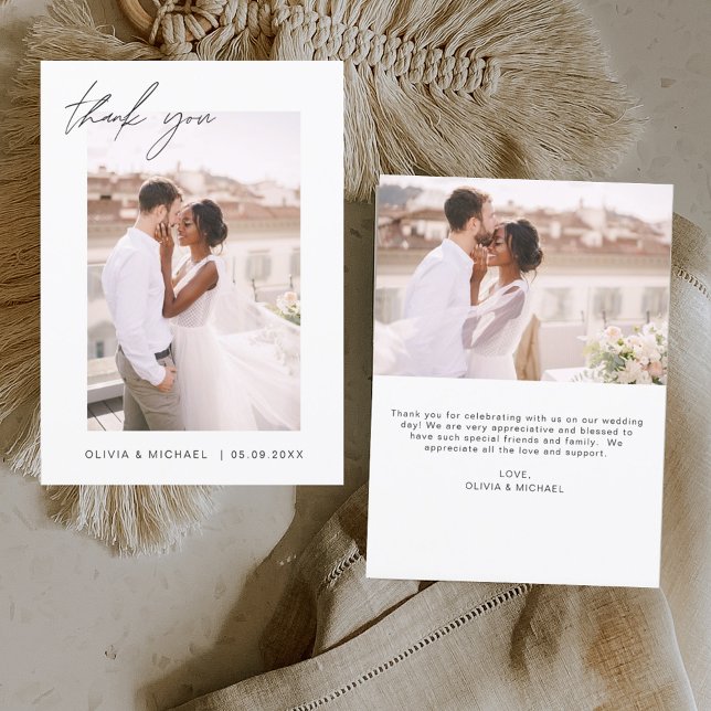 Elegant Script Photo Wedding Thank You Card (Creator Uploaded)