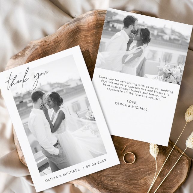 Elegant Script Photo Wedding Thank You Card (Creator Uploaded)