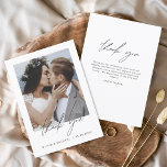 Elegant Script Photo Wedding Thank You Card<br><div class="desc">Express your heartfelt gratitude in timeless style with this Elegant Script Photo Wedding Thank You Card. Featuring refined calligraphy, a full photo layout, and minimalistic design elements, this card is the perfect way to thank your guests while showcasing a cherished moment from your big day. Ideal for modern, romantic, or...</div>