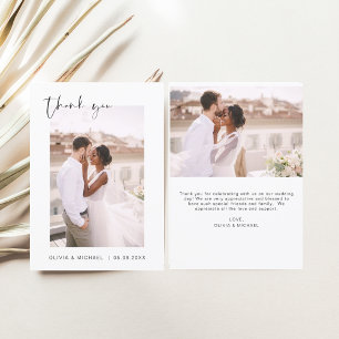 Elegant Script Photo Wedding Thank You Card