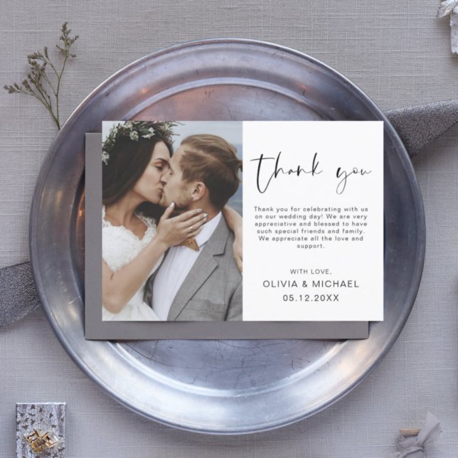 Elegant Script Photo Wedding Thank You Card (Creator Uploaded)