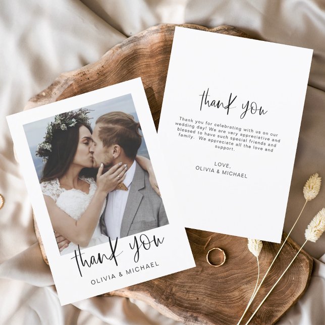 Elegant Script Photo Wedding Thank You Card (Creator Uploaded)