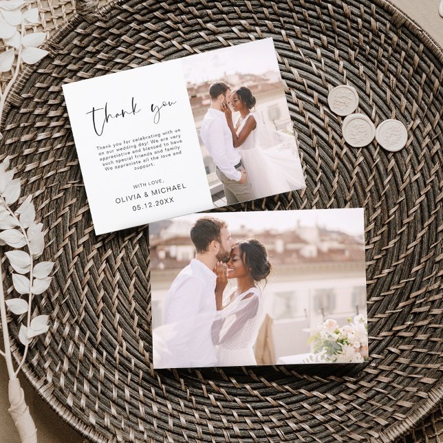 Elegant Script Photo Wedding Thank You Card (Creator Uploaded)