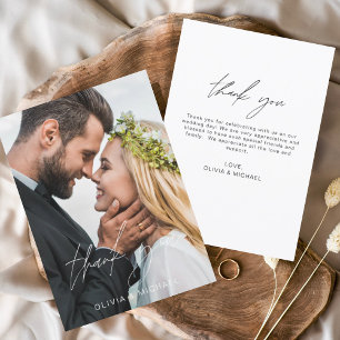 Elegant Script Photo Wedding Thank You Card