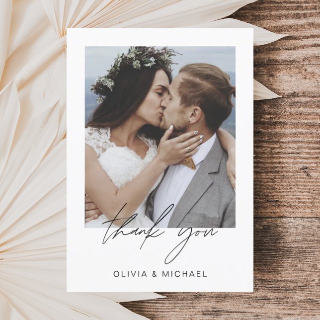 Elegant Script Photo Wedding Thank You Card (Creator Uploaded)