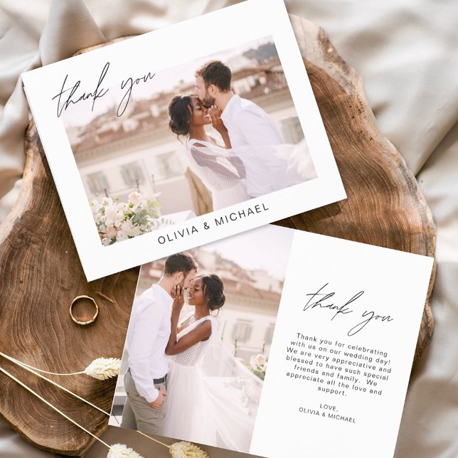 Elegant Script Photo Wedding Thank You Card (Creator Uploaded)