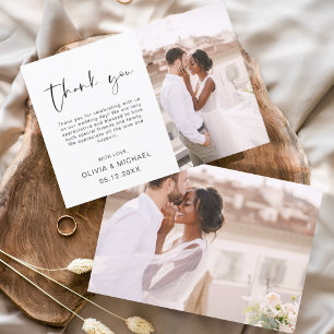 Elegant Script Photo Wedding Thank You Card