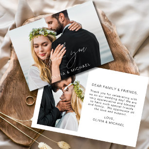 Elegant Script Photo Wedding Thank You Card
