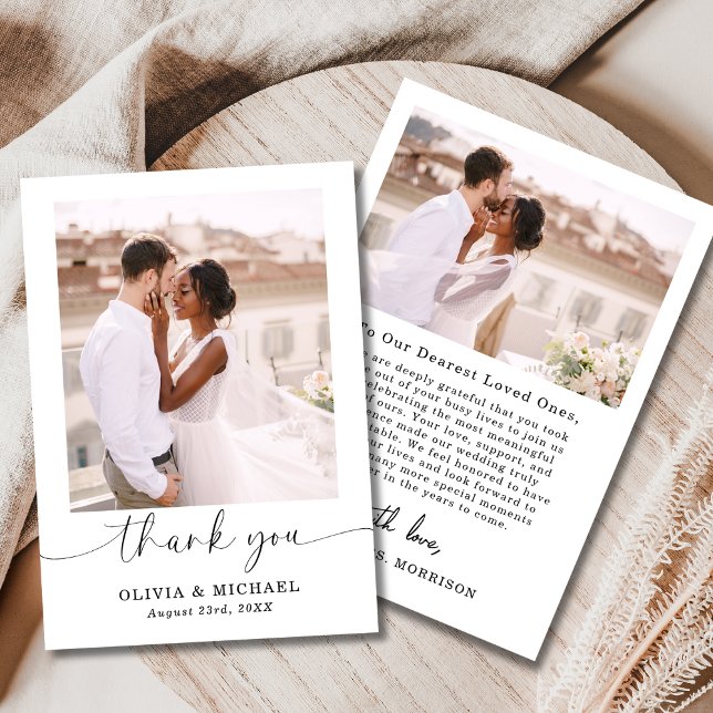 Elegant Script Photo Wedding Thank You Card (Creator Uploaded)