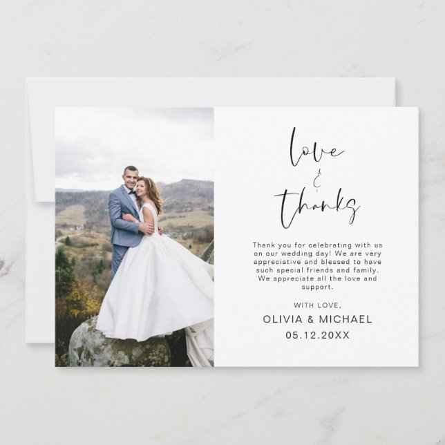 Elegant Script Photo Wedding Thank You Card (Front)