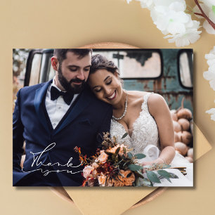 Elegant Script Photo Wedding Thank You Postcard