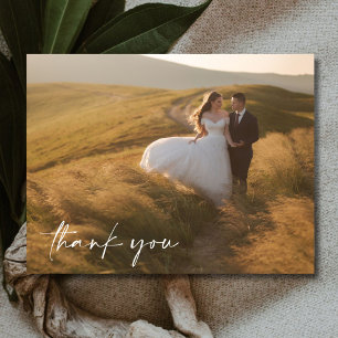Elegant Script Photo Wedding Thank You Postcard