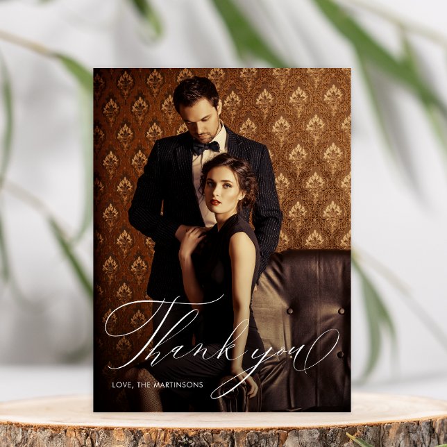 Elegant Script Photo Wedding Thank you Postcard (Creator Uploaded)