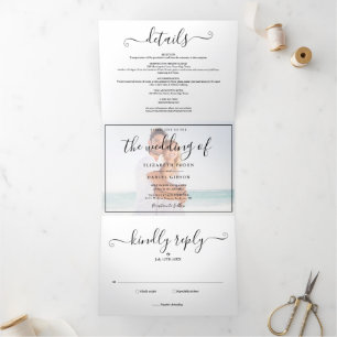 Elegant Script Photo Wedding Tri-Fold Invitation