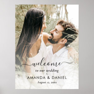 Elegant Script Photo Wedding Welcome Sign