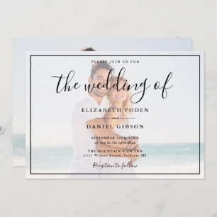 Elegant Script Photo White And Black Wedding Invitation