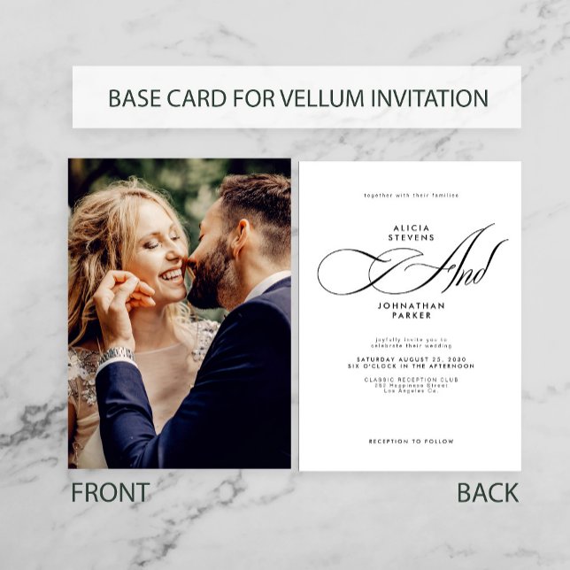 Elegant script photo white black wedding base card (Creator Uploaded)