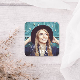 Elegant Script Photo White Class of 2026 Graduatio Square Sticker