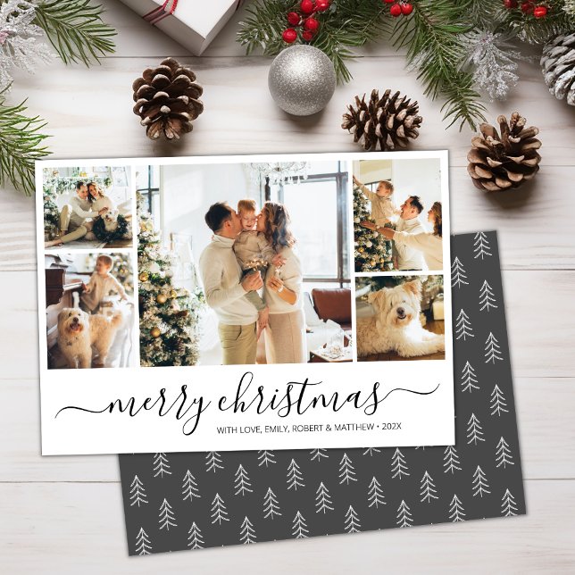 Elegant Script Pic Collage Christmas Holiday Card (Creator Uploaded)