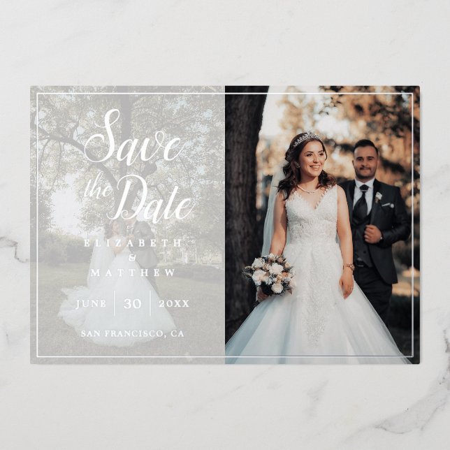 Elegant Script Picture Wedding Save The Date (Front)