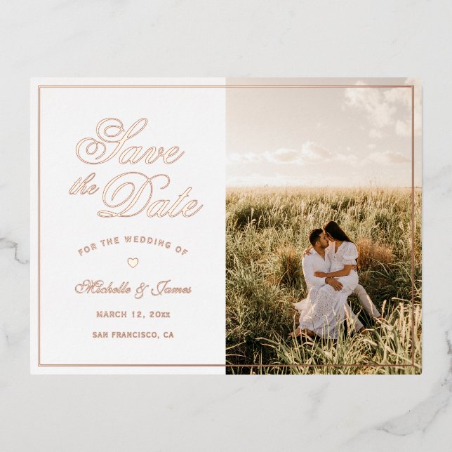 Elegant Script Picture Wedding Save The Date Foil Invitation Postcard (Front)