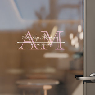 Elegant Script Pink 2 Initial Monogram Name Title Window Cling
