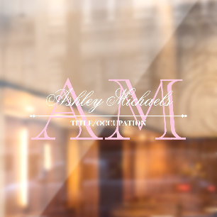 Elegant Script Pink 2 Initial Monogram Name Title Window Cling