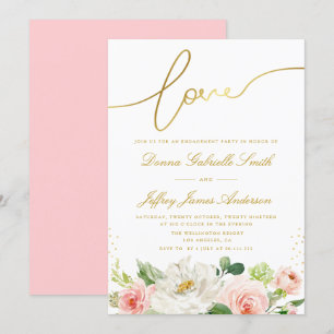 Elegant script pink blush floral engagement party invitation