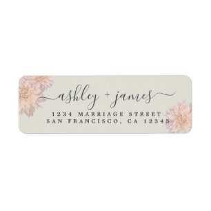 Elegant Script Pink Floral Wedding Return Address