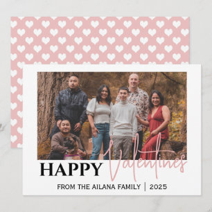 Elegant Script Pink Hearts Valentines Greeting Holiday Card