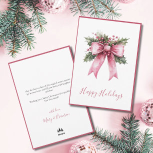 Elegant Script Pink Non Photo Watercolor Christmas Holiday Card