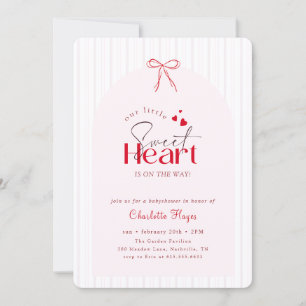Elegant Script Pink Red Bow Sweetheart Baby Shower Invitation