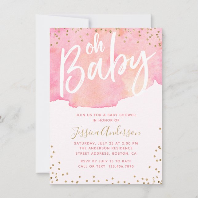 Elegant Script Pink Watercolor | Girl Baby Shower Invitation (Front)