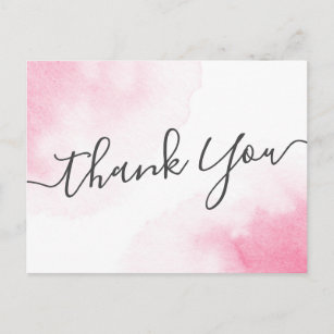 Elegant script pink watercolor thank you postcard