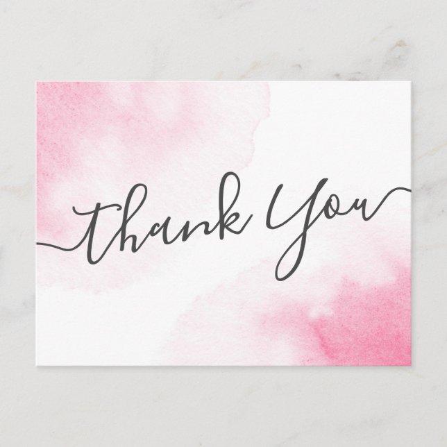 Elegant script pink watercolor thank you postcard (Front)
