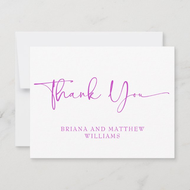 Elegant Script Pink Wedding Thank You Card  (Front)