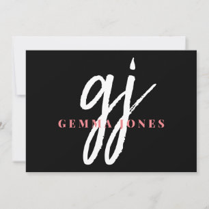 Elegant Script Pink White Monogram Initials Name Card