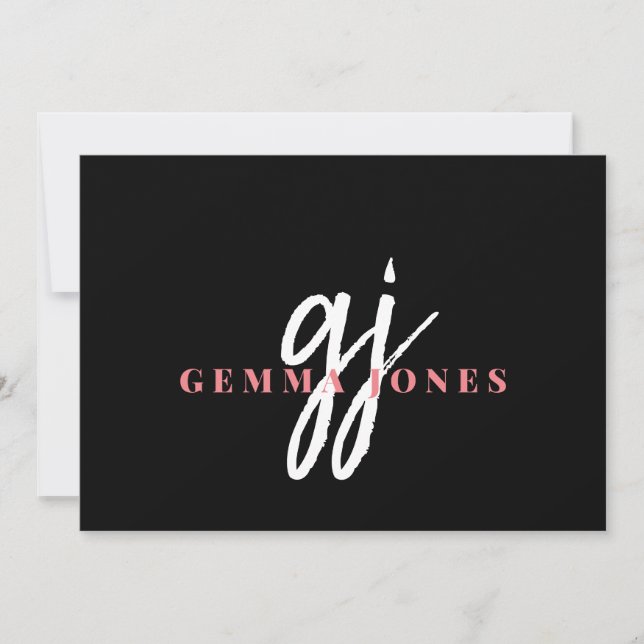 Elegant Script Pink White Monogram Initials Name  Card (Front)