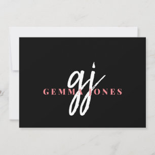 Elegant Script Pink White Monogram Initials Name Card